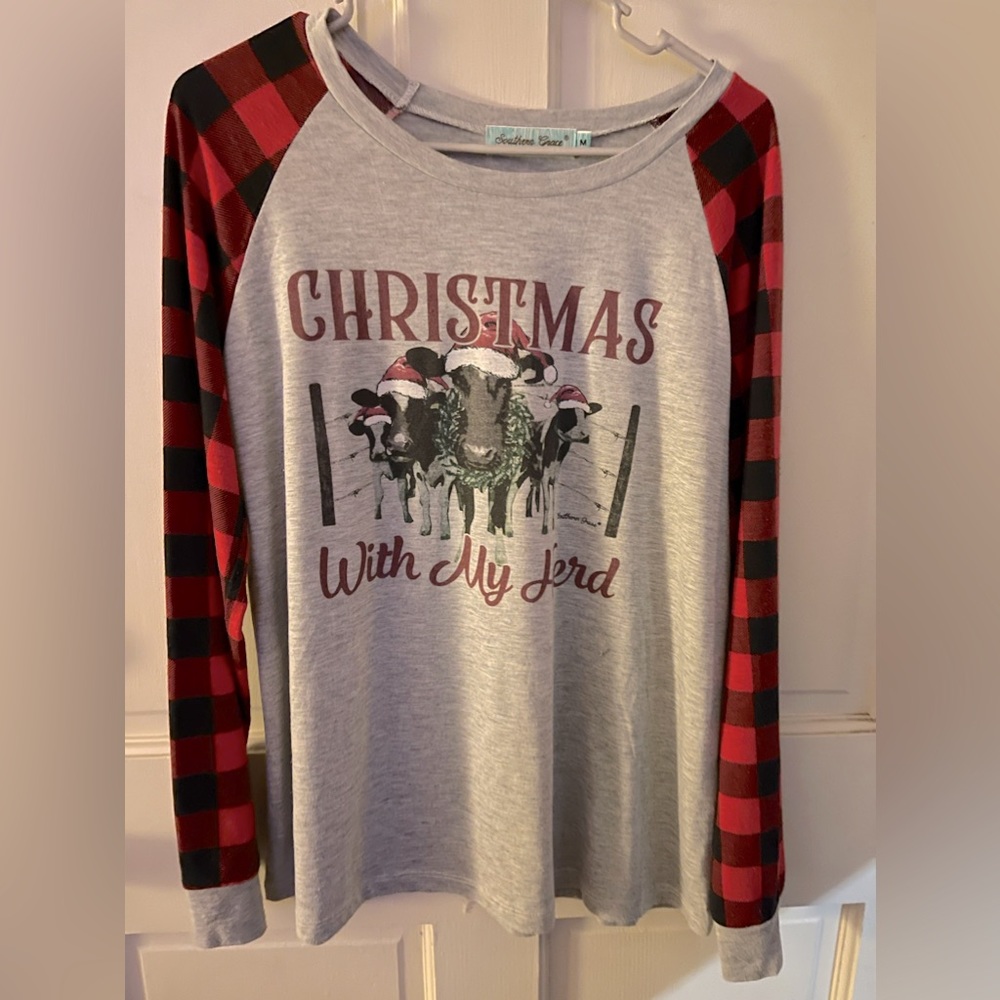 Buffalo Plaid Cow Christmas Long Sleeve